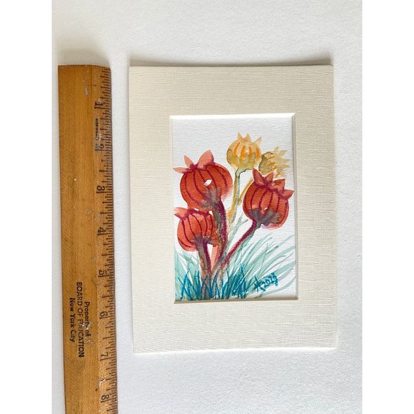 Poppy Pop - Original Wall Art Handmade Watercolor Pastel Artist Signed Frame Rea - Picture 5 of 7